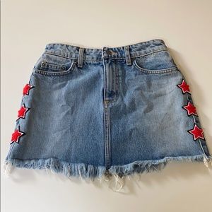 CARMAR COLIN DENIM SKIRT WITH RED STAR PATCHES